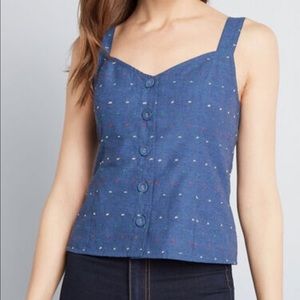 ModCloth blue‎ subtle flirtation tie back tank Medium